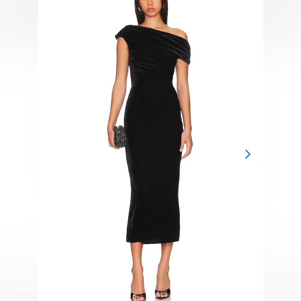 LOVERS and FRIENDS WILLA BLACK VELVET Off Shoulder Midi Dress, XS